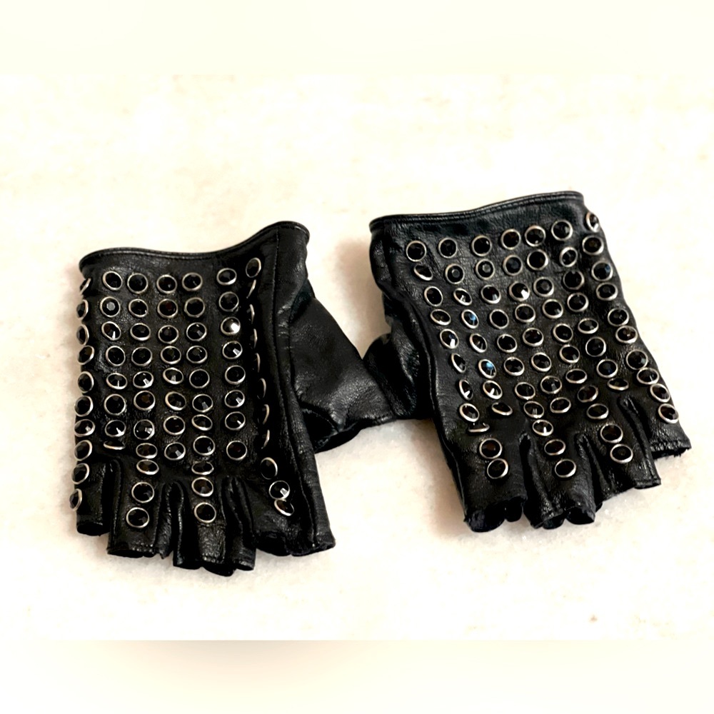 Fingerless Gloves With Balck Rhinestones Size Extra Large